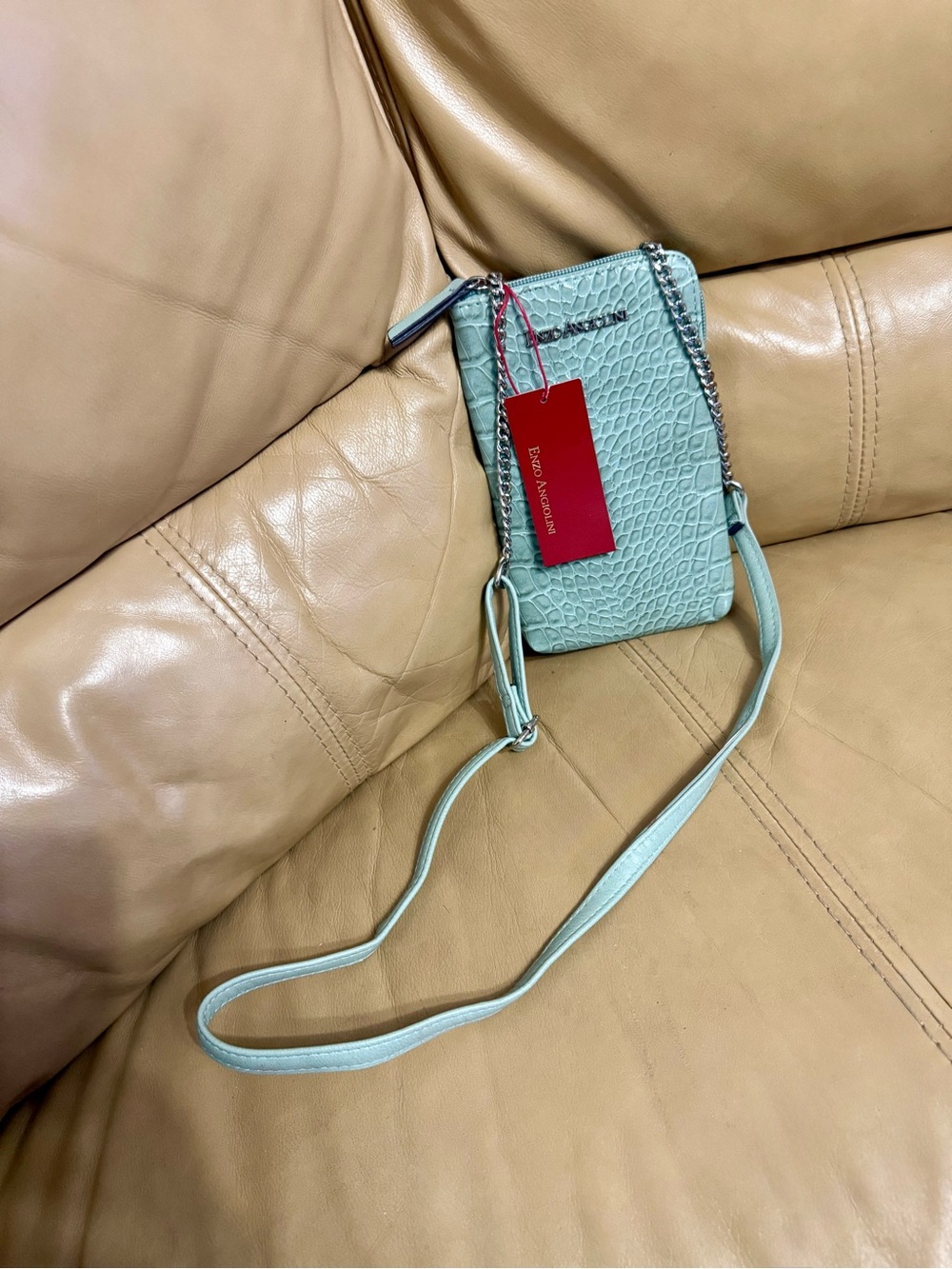 Enzo Angiolini Wilda Mint Croc Phone Crossbody Bag NWT Chain